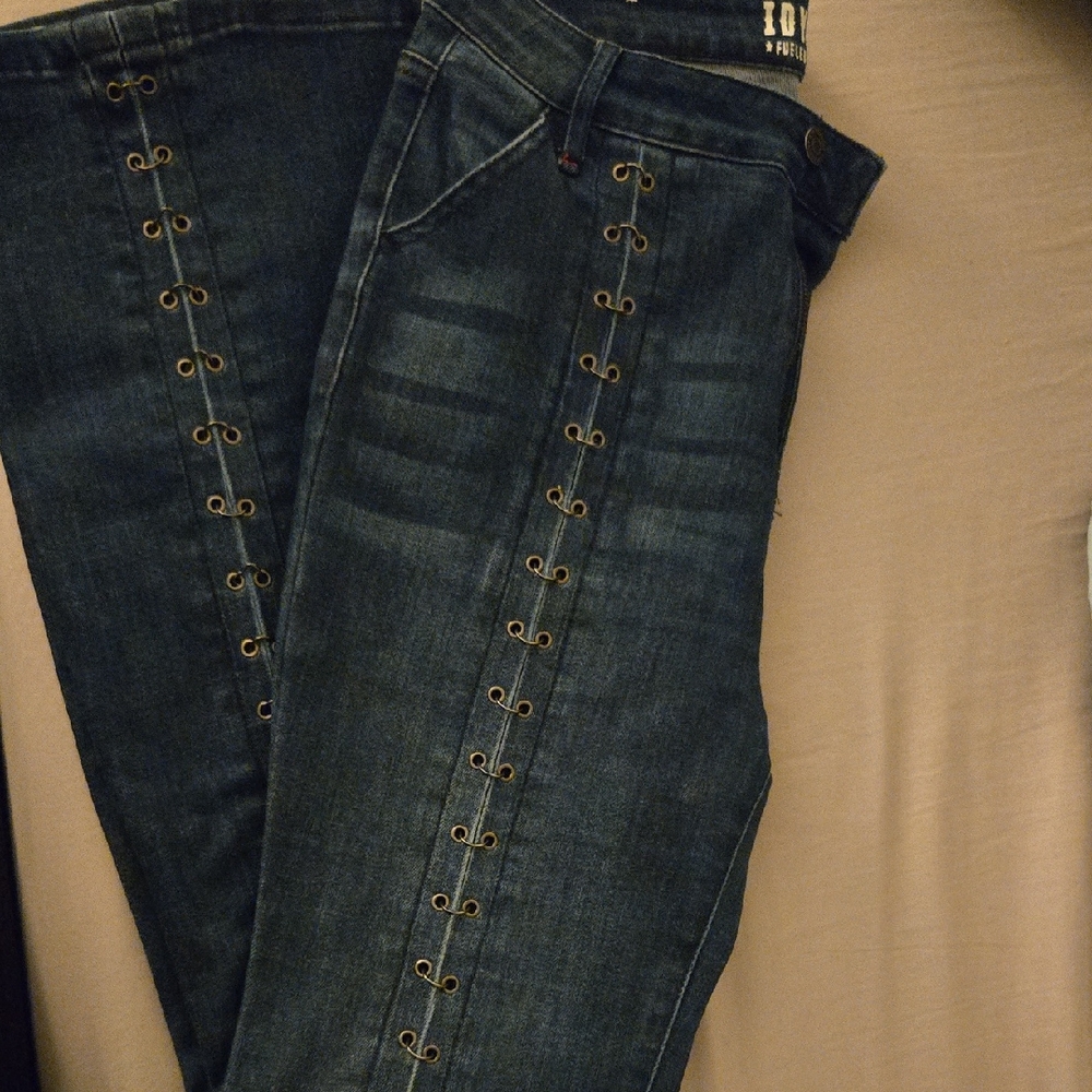 Idyllwind Dark Blue Skinny Jeans with Side Eyelet Lace-Up